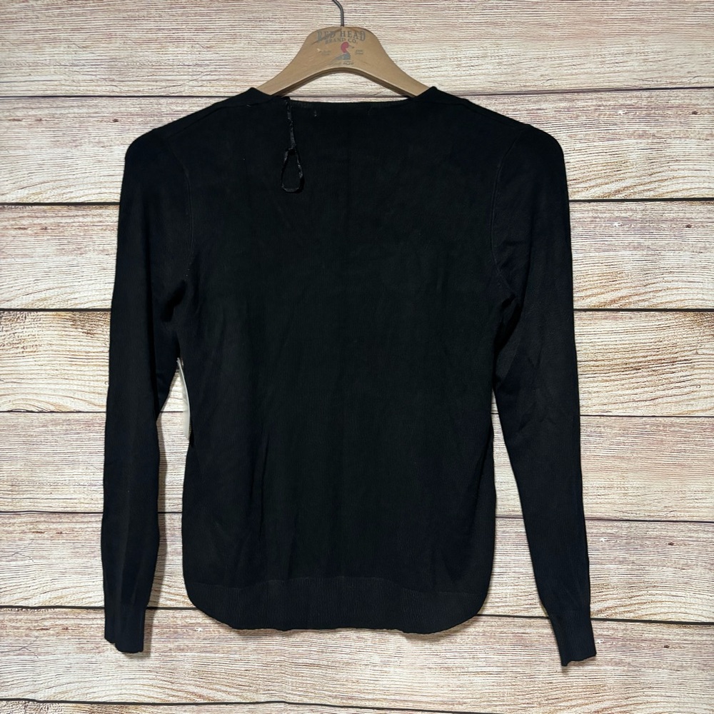 ALFRED SUNG Black V-Neck Long Sleeve Layered-Hem Top‎ - Picture 7 of 10
